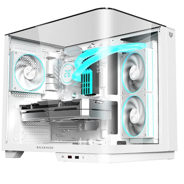 Gabinete Balam Rush Tank Expert Curve 6800 Media torre Blanco cristal 3xVentiladores ATX /Micro ATX/ Mini ITX sin fuente