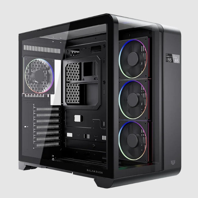 Gabinete Balam Rush Thank Expert Curve 7400 Mini torre negro cristal sin bordes con indicador termico 4xVentiladores ARGB ATX/Micro ATX/ Mini ITX sin fuente