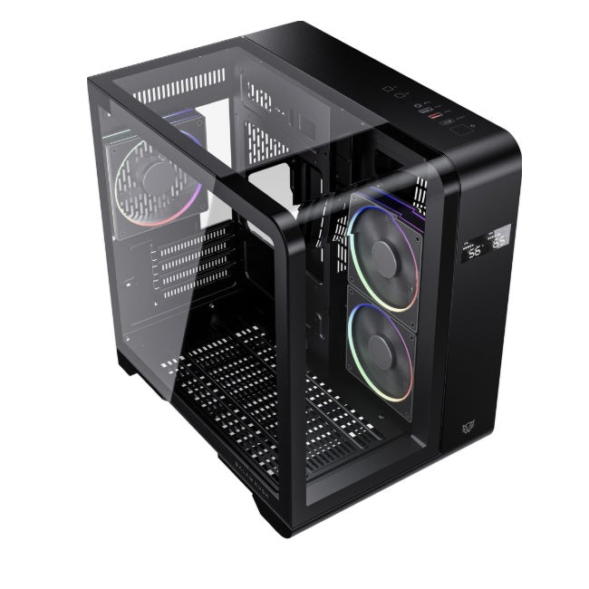 Gabinete Balam Rush Thank Expert Curve 6400 Mini torre negro cristal sin bordes con indicador termico 3xVentiladores ARGB Micro ATX/ Mini ITX sin fuente