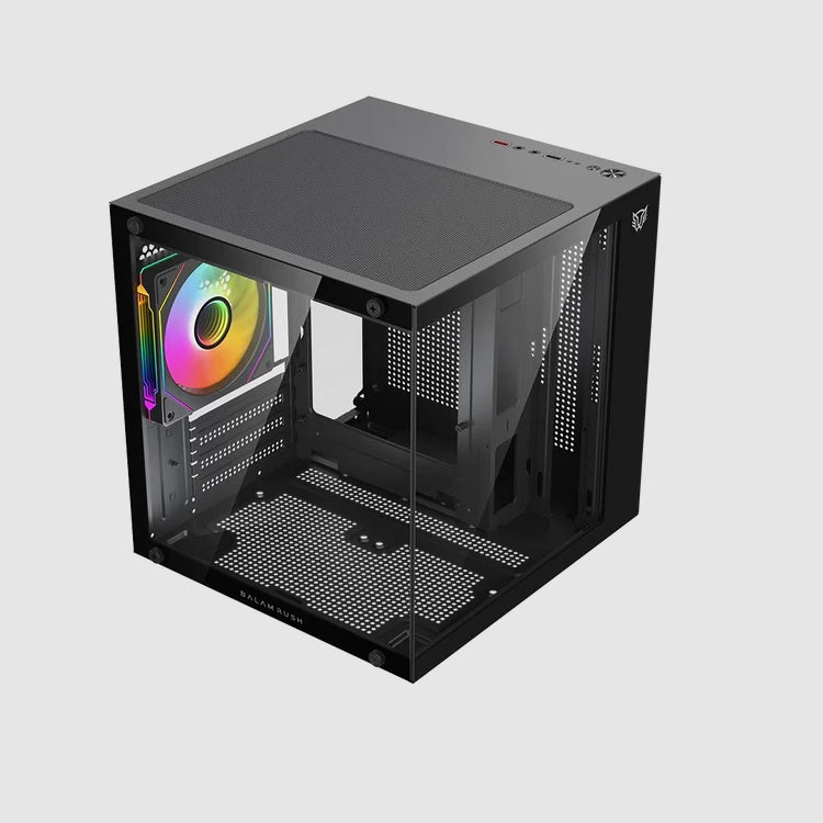 Gabinete Balam Tank Glow Mini 3500 Mini Torre negro cristal 3xVentiladores ARGB sin fuente