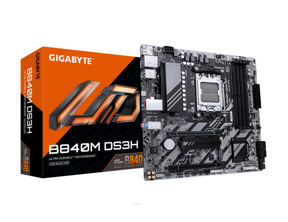Tarjeta Madre Gigabyte B840M DS3H AMD Socket AM5 4xDDR5 DIMM 1xHDMI 2xDP 1xUSB C 1xRJ45 3xAudio Jacks