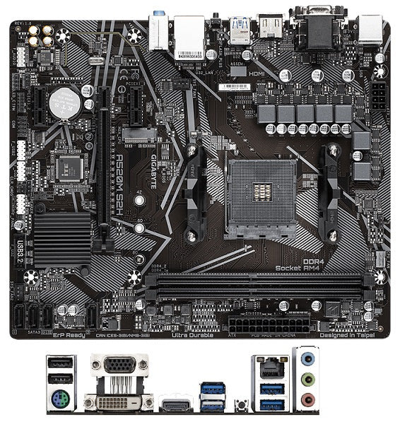 MB AM GIGABYTE A520M S2H AM4 RYZEN 3A GEN DDR4 HDMI DVI-D M-ATX