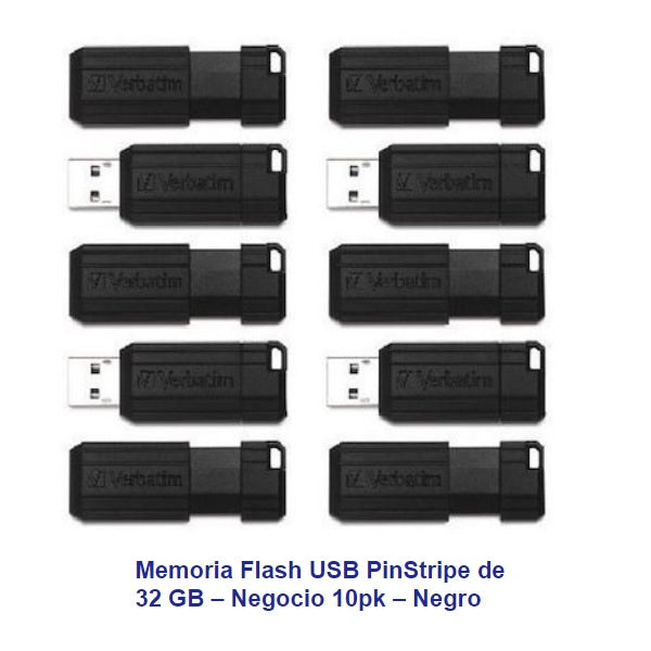 Memoria Verbatim USB 32GB Paquete de 10 Microban modelo VB70062 color Negro