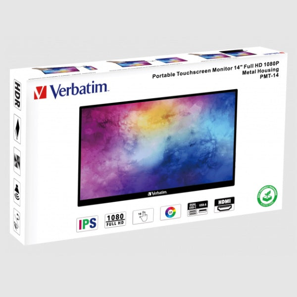 Monitor Touch Verbatim 14 LED Portatil Resolucion 1920 X 1080 Full HD USB-C/HDMI modelo VB49591color Negro