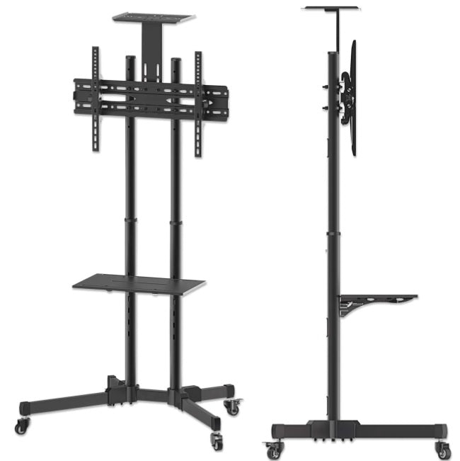 Soporte Manhattan para TV 37 a 70 tipo carro piso 50kg con inclinacion fabricado acero con charola desmontable