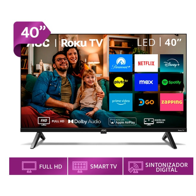Smart TV AOC 40 pulg RokuTv LED Full HD 1920*1080 Wifi 3HDMI 1USB Ethernet