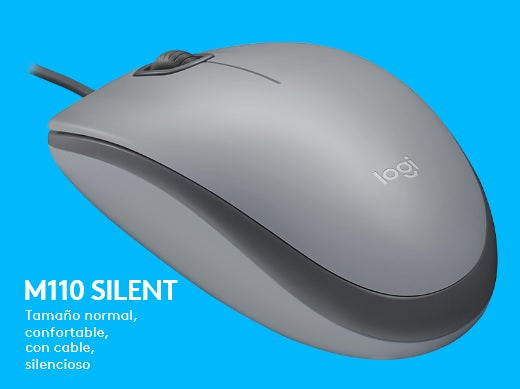 Mouse Logitech M110 Silent Gris Alambrico DPI 1000 3xBotones Compatible con Windows macOS Linux