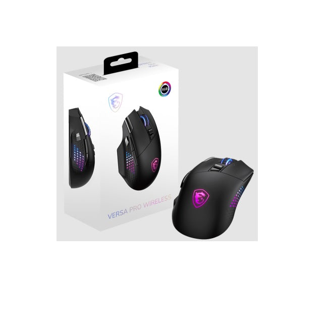 Mouse MSI VERSA PRO WIRELESS Negro RGB 2.4G inalambrico Bluetooth 5.3 y USB 2.0 Max 26000 DPI Hasta 80 horas de bateria