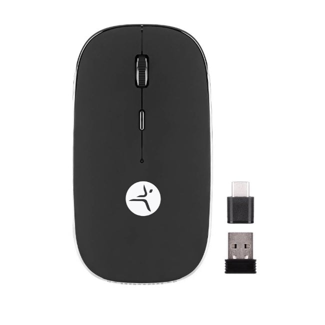 Mouse Techzone recargable negro conexion USB C y USB A incluye Mouse PAD