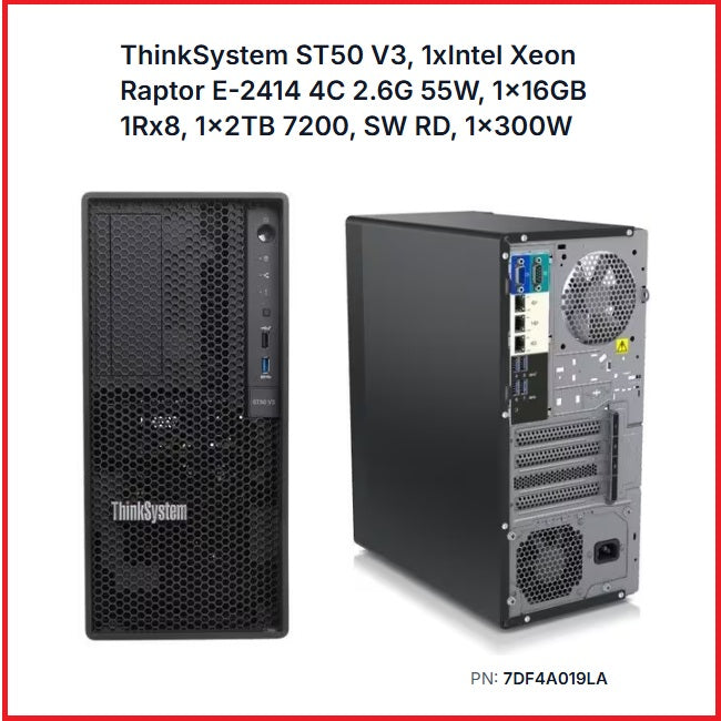 Servidor Lenovo Thinksystem ST50 V3 Intel Xeon E-2414 16GB 2TB SATA Torre no Sistema Operativo Instalado