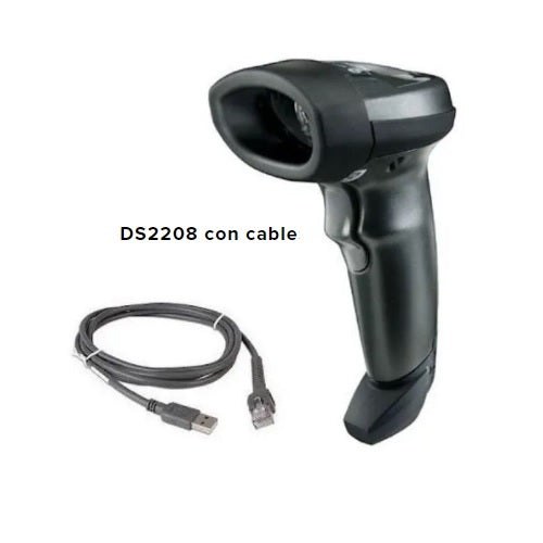 Lector de Codigos de Barras Zebra DS2208-SR Negro 2D Con Cable Usb y Soporte DS2208-SR7U2100SGW