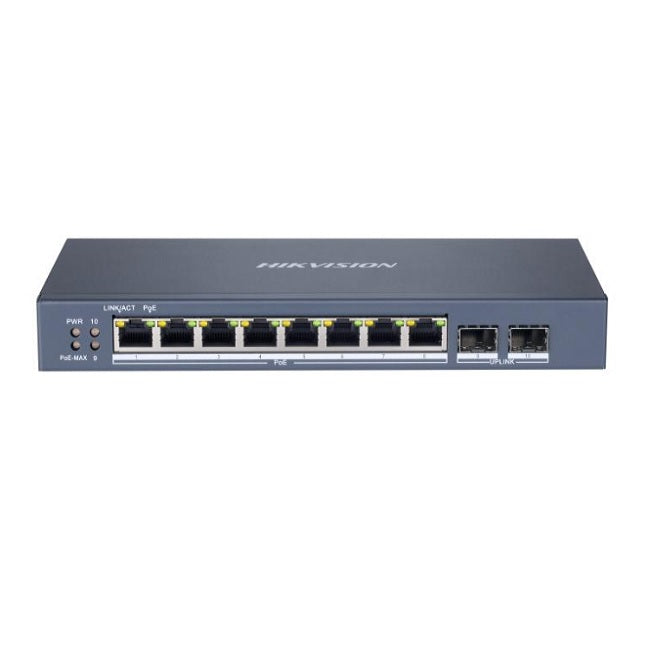 Switch Hikvision DS-3E1510P-SI gigabit PoE +/ administrable 8 puertos Gigabit PoE+ / 2 Puertos SFP / Configuracion Nube Hik-Partner Pro/ Modo Extendido hasta 300