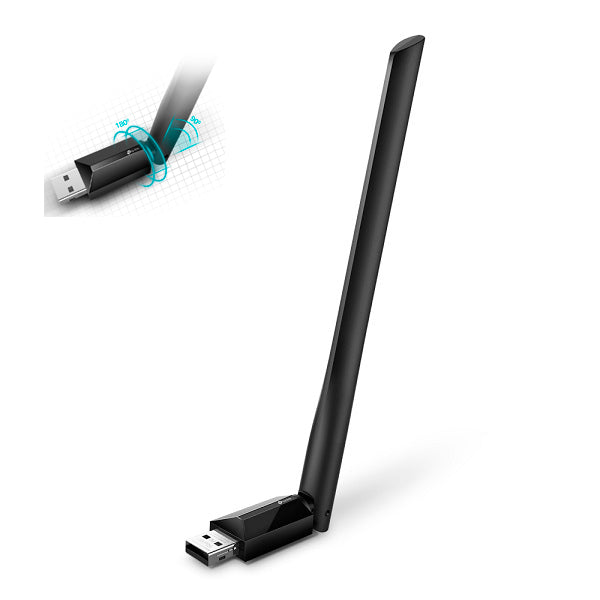 Adaptador inalámbrico USB 2.0 TP-Link Archer T2U Plus con antena de alta ganancia Dual Band AC600 2.4Ghz 200Mbps y 5Ghz 433Mbps