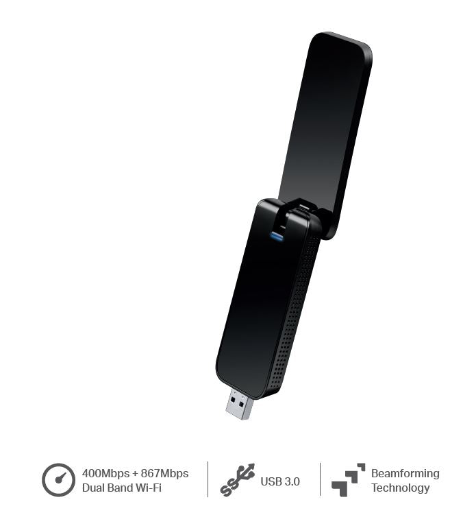 Adaptador inalámbrico USB 3.0 TP-Link AC1300 MU-MIMO 2.4GHz a 400 Mbps y 5GHz a 867 Mbps v3.0