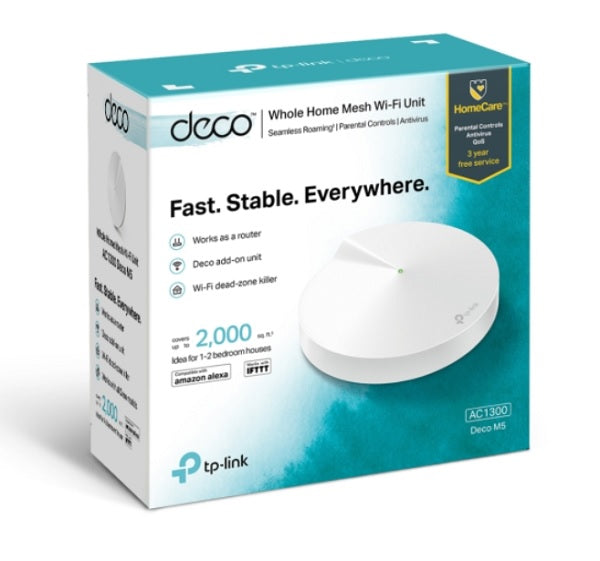Sistema Deco M5 (1 pieza) TP-Link Mesh Wi-Fi AC1300 (2 Puertos RJ45 gigabit) MU-MIMO 4 antenas internas