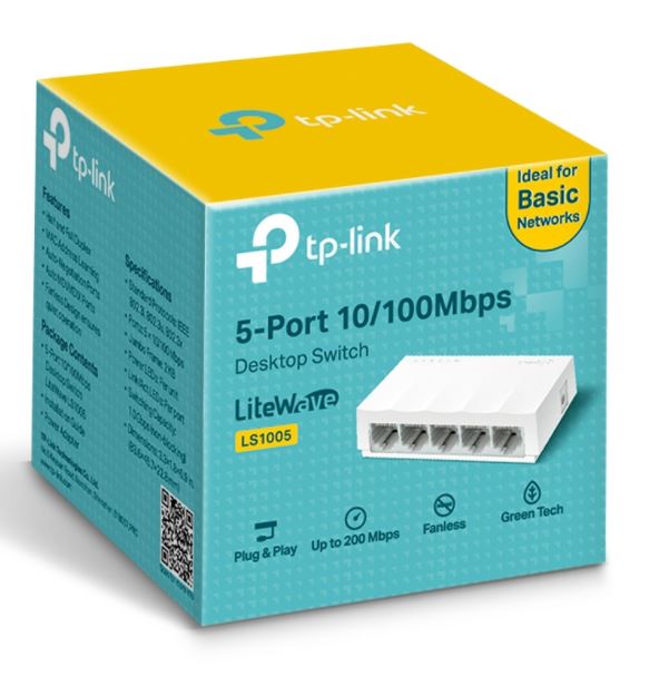 Switch TP-Link LS1005 de escritorio 5 puertos 10/100M no administrable carcasa de plástico tecnología Green Ethernet
