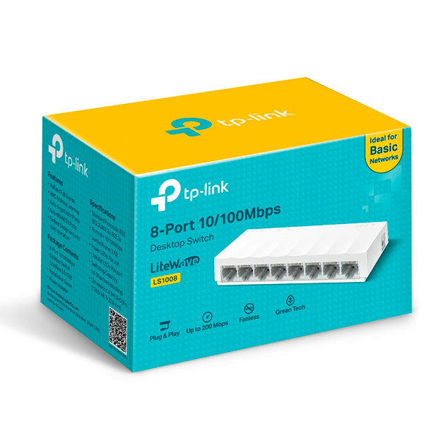 Switch TP-Link LS1008 de escritorio 8 puertos 10/100M no administrable carcasa de plástico tecnologĂa Green Ethernet
