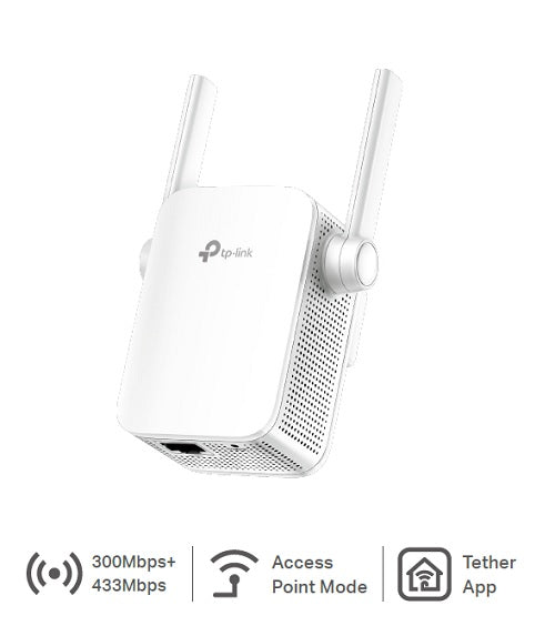 Extensor de rango inalámbrico TP-Link RE205 AC750 banda dual 1 puerto RJ45 Ethernet 10/100M 2 antenas modo AP