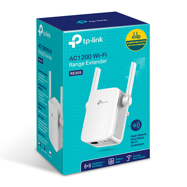 Extensor de rango inalámbrico TP-Link RE305 AC1200 banda dual 2 antenas externas 1x RJ45 10/100M modo AP