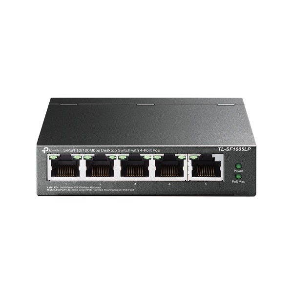 Switch TP-Link TL-SF1005LP metálico de escritorio 5 puertos RJ45 10/100M (4 puertos PoE 802.3af max 41W) modo extensión de cableado