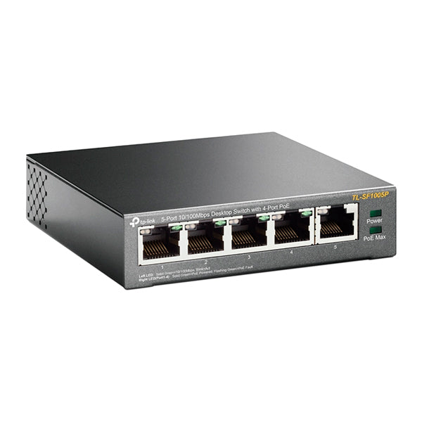 Switch TP-Link TL-SF1005P metálico de escritorio 5 puertos RJ45 10/100M (4 puertos PoE 802.3af max 58W) no administrable