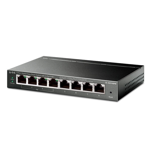 Switch Easy Smart TP-Link TL-SG108PE metálico de escritorio 8 puertos gigabit (4 puertos PoE+802.3 af/at max. 64W)