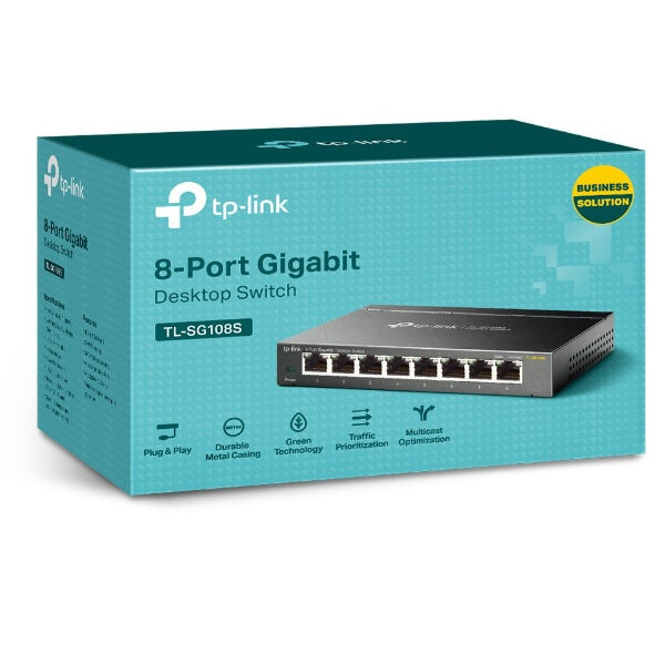 Switch TP-Link TL-SG108S metálico de escritorio 8 puertos gigabit 10/100/1000Mbps no administrable IEEE 802.3x