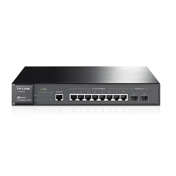 Switch TP-Link JetStream TL-SG3210 metálico 8 puertos gigabit L2+ administrable 2 puertos SFP gigabit 1x RJ45 y 1Micro-USB puertos consola
