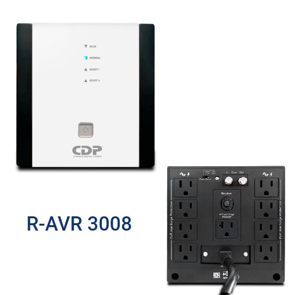 Regulador CDP R-AVR3008 3000VA/2400W 8 NEMA5-15R y 1 NEMA5-20R regulados y con supresión 120Vca 50/60Hz