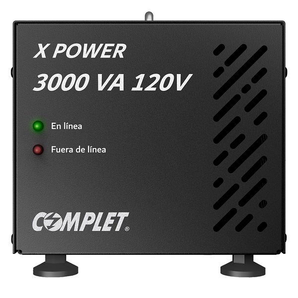 Regulador electrónico de voltaje COMPLET X-POWER ERV-10-006 3000VA potencia 3000W voltaje 120V 2x NEMA 5-15R y banco de terminales
