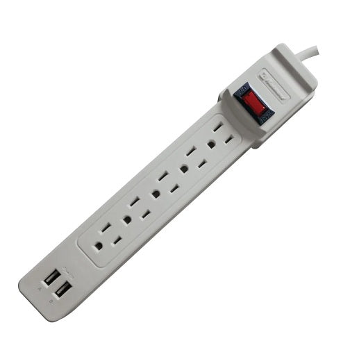 Supresor de picos Koblenz SS-550 USB 5 NEMA 5-15R y 2 puertos USB de carga 2.1A switch reset 10 Amp 550 Joules