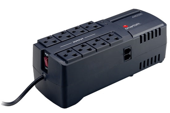 Regulador de voltaje/ sobretensión Smartbitt SBAVR2200 2200VA/ 1100W 12A 8 NEMA 5-15R 120Vca switch On/Off