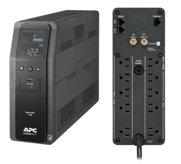 UPS APC Pro 1.10kVA/600W AVR LCD torre 10 contactos NEMA 5-15R (6 c/protección batería) 2 puertos de carga USB