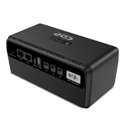 Fuente alimentacion con salida universal CDP MiniUPS20KmAh batería de litio 20000 mAh salidas 3x DC (5V 9V y 12V) 2x USB (Tipo A y C) 2x RJ45 120 Vca