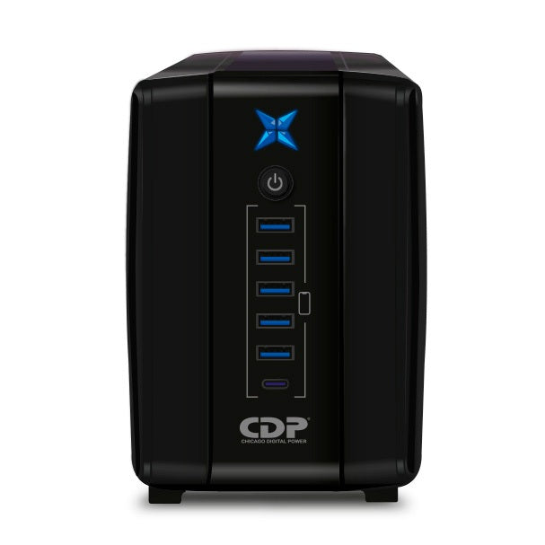 UPS interactivo CDP R-UPR1008 1000VA/ 500W 120V 8 NEMA 5-15R (4 c/protección batería) 5x USB-A y 1x USB-C total 2.4A carga breaker termomagnético