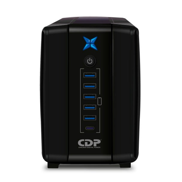 UPS interactivo CDP R-UPR508 500VA/ 250W 120V 8 NEMA 5-15R (4 c/protección batería) 5x USB-A y 1x USB-C total 2.4A carga breaker termomagnético