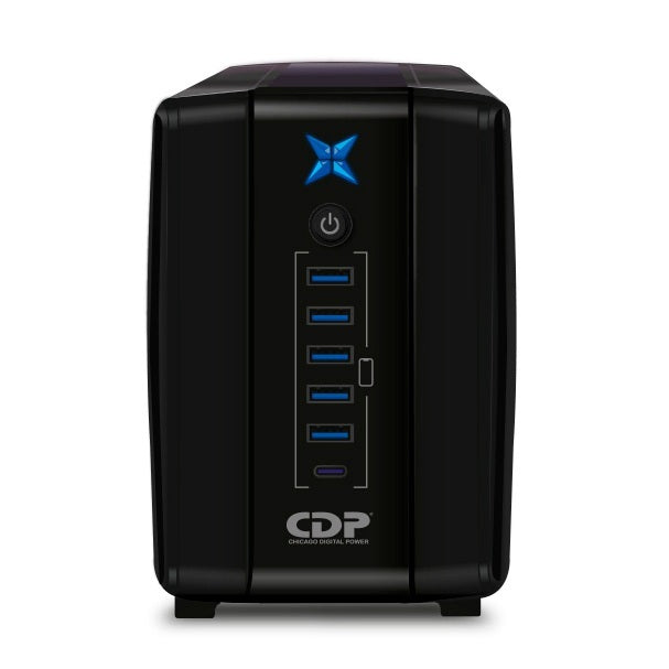 UPS interactivo CDP R-UPR758 750VA/375W 120VDC 8 NEMA 5-15R (4 c/protección batería) 5x USB-A 1x USB-C total 2.4A 80-145Vca