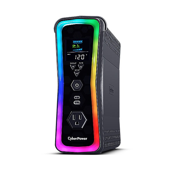 UPS CyberPower Gamer GX150C2 torre Onda Senoidal Pura 1.5kVA/ 1000W luz RGB AVR LCD color 13 NEMA 5-15R (7 c/protección batería) 2 x USB-C