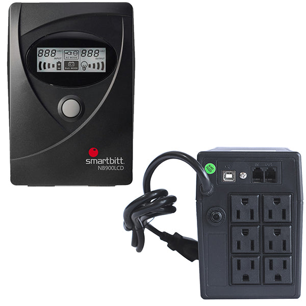UPS interactivo Smartbitt SBNB900LCD 900VA/450W AVR 120V torre 6 NEMA 5-15R con respaldo batería regulación y supresor picos