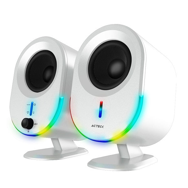 Bocinas Acteck Exact BS630 Blanco Bluetooth 5.0 AUX 3.5mm USB Indicador LED