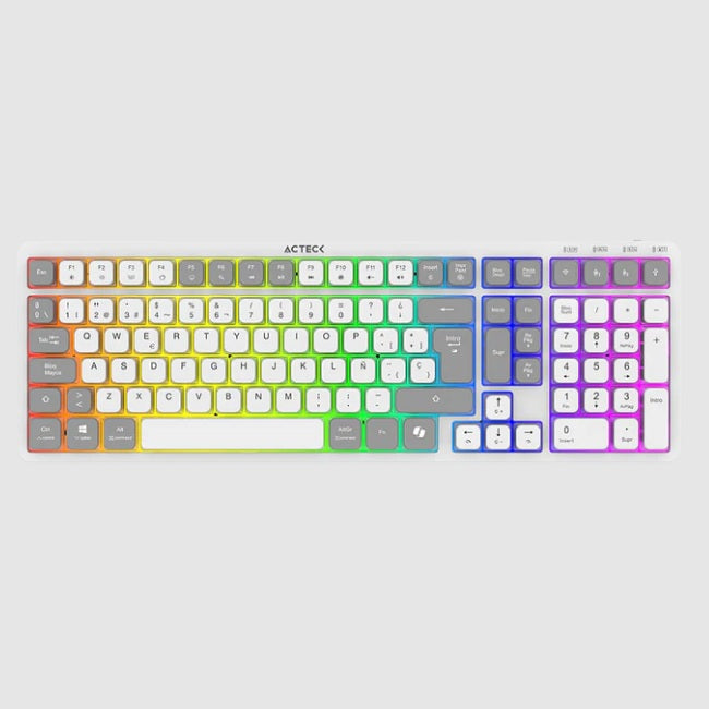 Teclado Inalambrico Techno Pro TI790 Mecanico Blanco 2.4 MHz 2 modos BT RGB Recargable