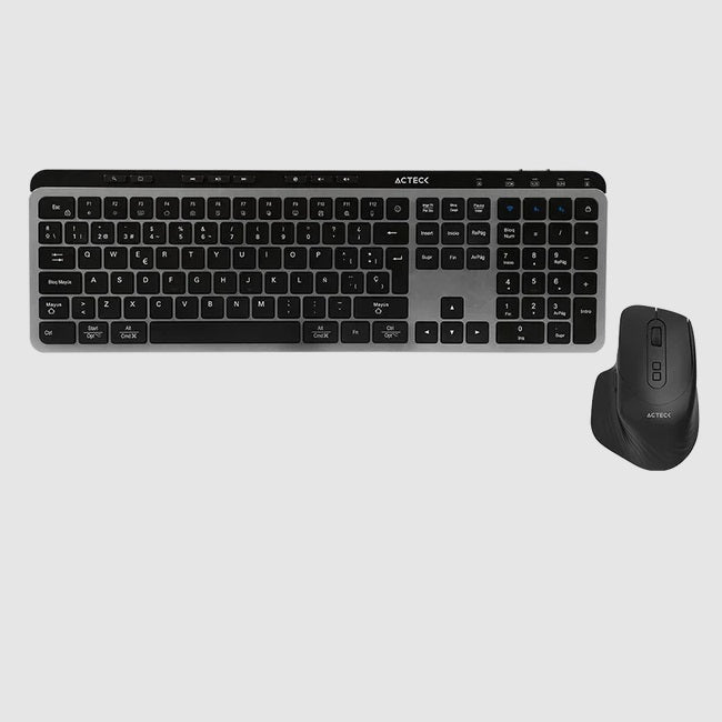 Kit Teclado y Mouse Acteck Creator Krea MK755 Negro-Gris Compatible con Windows y Mac Mouse Ligero 2.4 GHz + 2 modos BT 2000 DPI