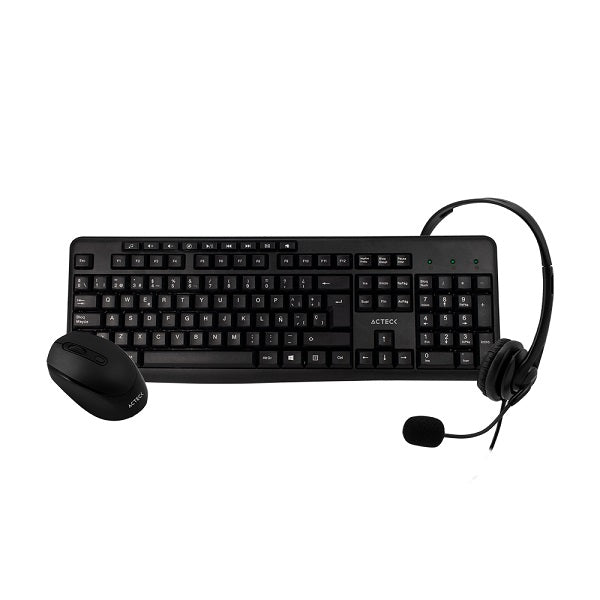 KIT TECLADO MOUSE Y DIADEMA USB KT30 AC-931687 NEGRO