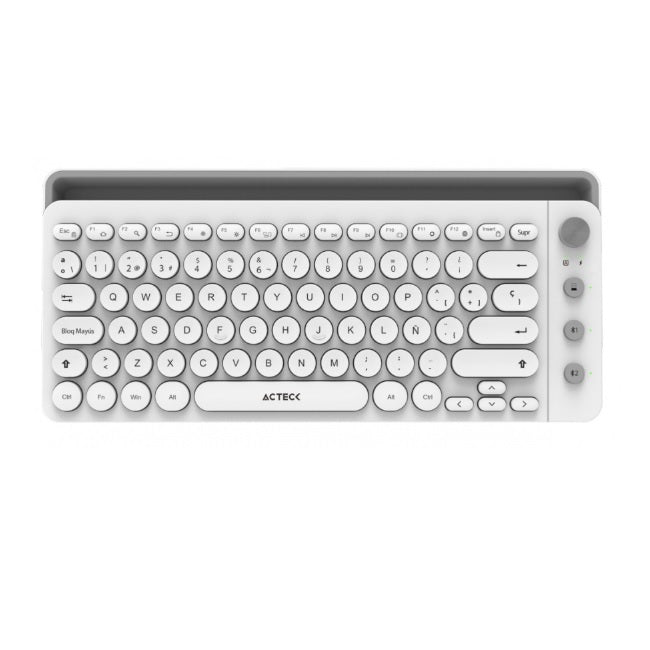 Teclado Acteck Uny Comp TI685 Bluetooth Blanco 2 Modos BT Ranura Para Dispositivos Control Volumen