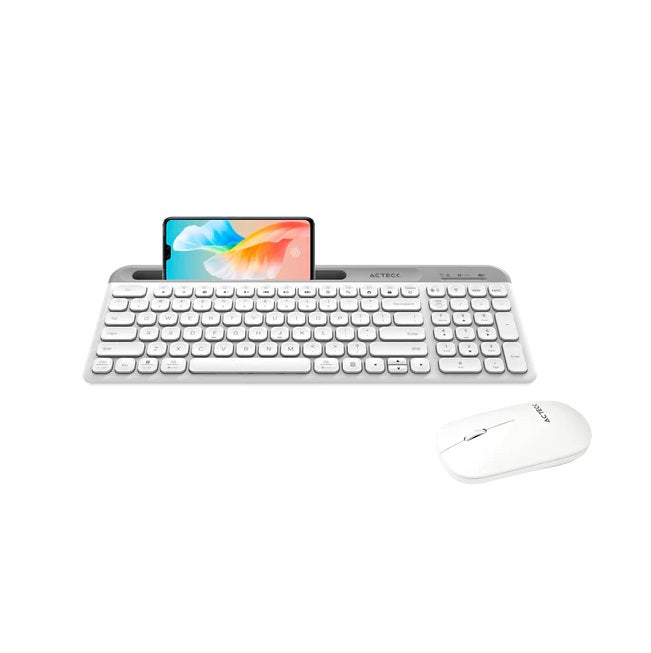 Kit Teclado y Mouse Creator Virtuos Silk MK720 Blanco Inalambrico recargable con soporte para smartphone