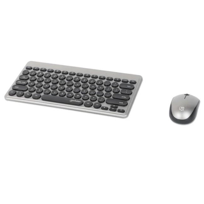 Kit teclado y mouse Manhattan inalambrico mini ultra delgado Un solo receptor USB-A Nano plata/negro