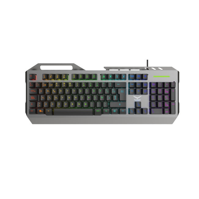 Teclado Naceb metalico alambrico multimedia con iluminacion CYBER STEEL color plateado teclas modelo NA-0966 color Negro