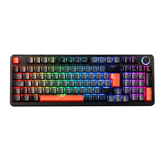Teclado gamer mecanico Naceb switch Café RGB Rojo Phyton modelo color Gris NA-0972G