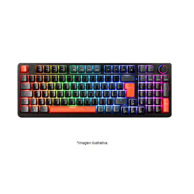 Teclado gamer mecanico Naceb switch Café RGB Rojo Phyton modelo color Negro NA-0972N
