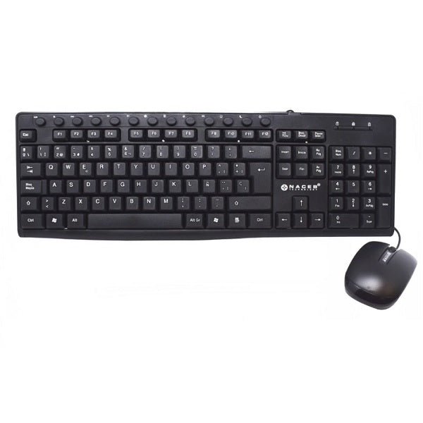 Kit Teclado y Mouse Naceb Alámbrico modelo NA-112N color Negro USB